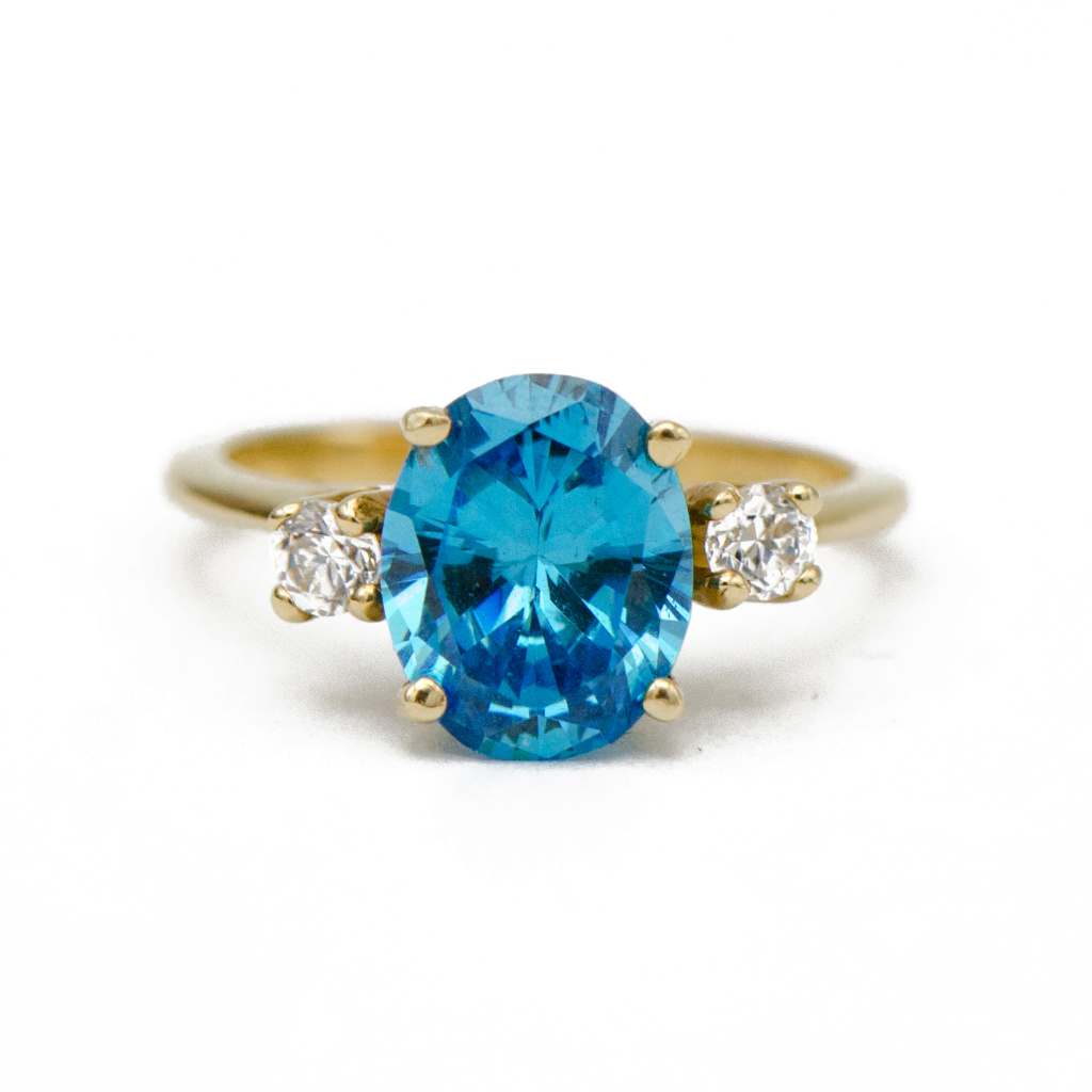 Blue Cubic Zirconia Three Stone Ring